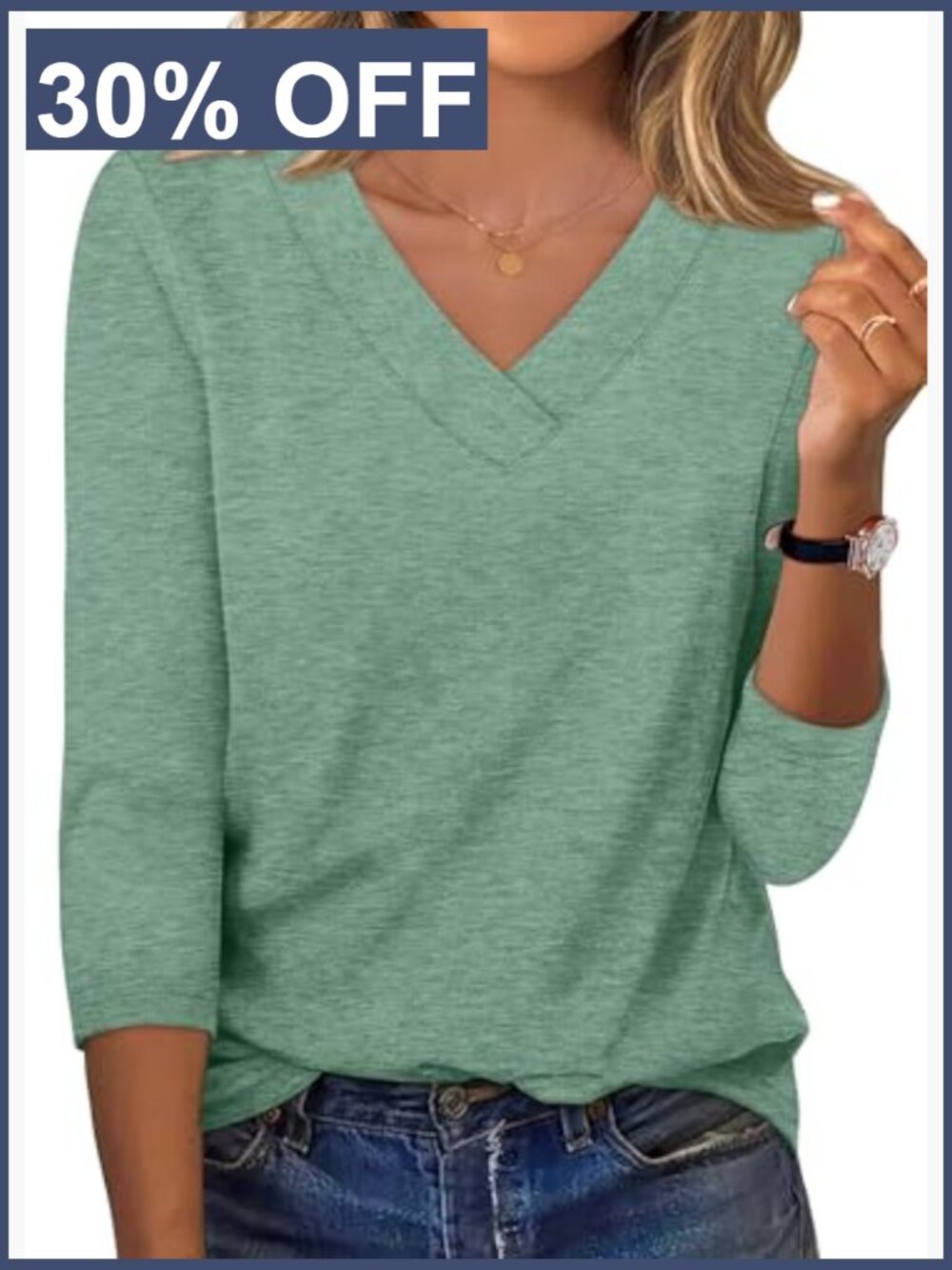 V Neck 3/4 Length Sleeve T Shirts for Women Dressy Casual Loose Fit - Picture 2 of 7